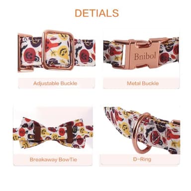 Bnibol Halloween Pumpkin Pattern Dog Collar,Multicolored Bow Tie Dog Collar with Metal Adjustable Buckle,Soft and Comfortable Ghost Dog Collars for Medium Dogs.(Orange, M) - Image 2