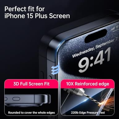 X-it 2-Pack Privacy Screen Protector for iPhone 15 Plus(6.7"), 9H+ Tempered Glass, Auto-Dust Removal, Military Grade Protection, Bubble-Free, Full Coverage, Case Friendly - Image 4