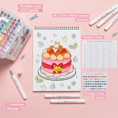 Ohuhu Markers for Adult Coloring Books No Bleeding 60 Colors Water-based Dual Tips Coloring Markers for Kids Adults Beginners Drawing Pens for Journaling Lettering (Brush & Chisel) - Image 7