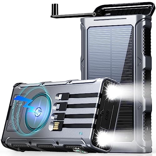 GOODaaa Power Bank Wireless Charger 45800mAh Built in Hand Crank and 4 Cables 15W Fast Charging Power Bank 7 Outputs & 4 Inputs Solar Portable Charger, SOS/Strobe/Strong Flashlights, Compass - Image 1