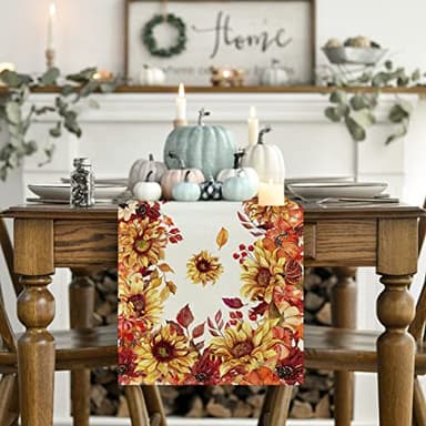 Artoid Mode Sunflower Eucalyptus Leaves Fall Table Runner, Seasonal Autumn Thanksgiving Kitchen Dining Table Decoration for Outdoor Home Party 13x72 Inch - Image 2