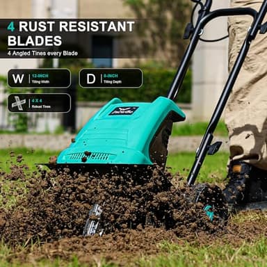 IncwBo Electric Rototiller Garden Tiller 12 Inch Tilling Width 8-Inch Electric Tiller 10.5 Amp Tiller Cultivator for Garden Yard - Image 2