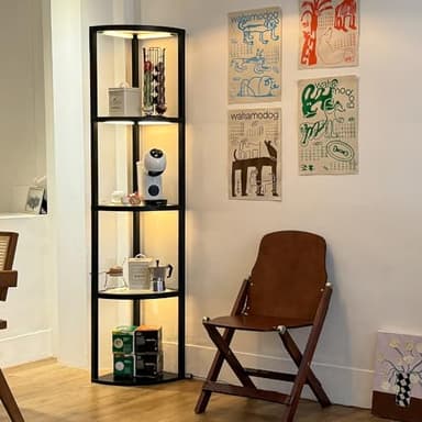 FENLO Corner Floor Lamp with Shelves, Dimmable LED Corner Shelf with Lights, Standing Lamp for Living Room, Shelf Lamp with Full Brightness Control, Color Changing Temps, and Reinforced Glass - Image 8