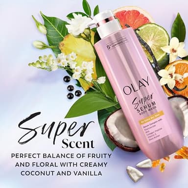 Olay Super Serum Body Wash for Extra Dry Skin, 24hr Long Lasting Hydration, 5+ Ingredient Serum Complex for Bright Even Firm Luminous Skin, 18.5 fl oz - Image 8