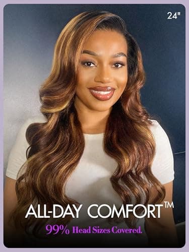 LUVME HAIR 7x6 HD Lace All-Day Comfort Wig 200% Density Hair PartingMax Lace Wigs Highlight Color Loose Body Wave Lace Front Wigs Human Hair Pre Cut Plucked Lace Frontal Glueless 24 Inches Mix Brown - Image 2