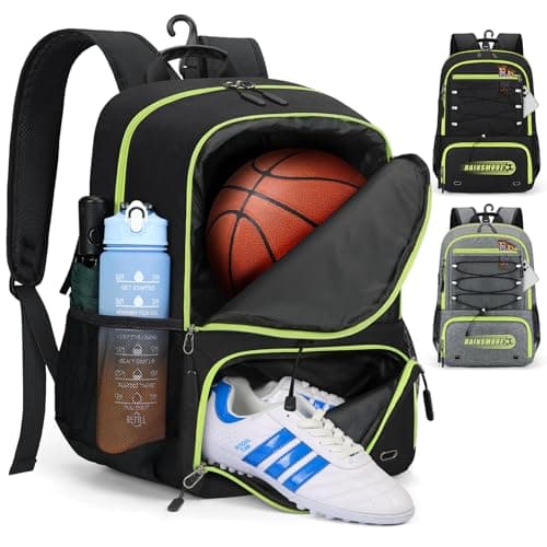 RAINSMORE Basketball Bag Backpack with Separate Ball Holder Shoe Compartment Water Resistant Basketball Bookbag, Sport Equipment Bags for Volleyball, Soccer, Gym Black - Image 1