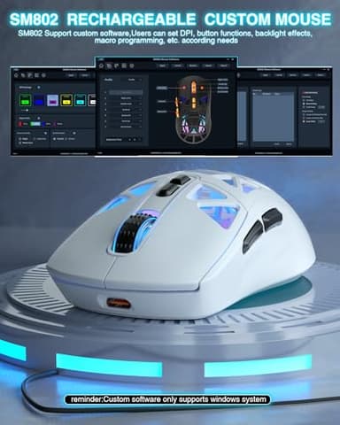 SOLAKAKA SM802 White Wireless Gaming Mouse,10000 DPI,Tri-Mode Wired/BT 5.0/2.4GHz Wireless Mouse Gaming with Side Button,RGB Programmable Macro Mouse for Laptop - Image 6