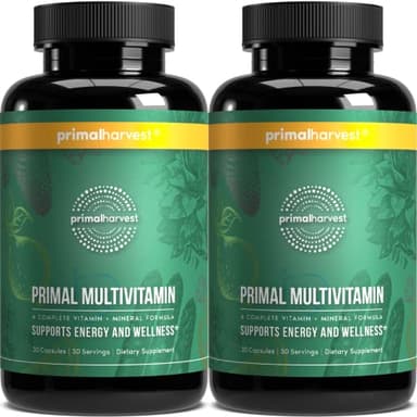 Primal Harvest 2 Pack, Multivitamin for Women and Men Vitamin A, Vitamin C, Vitamin D and E, Vitamin B12, B6, Biotin, Zinc Supplements, 60 Capsules - Image 1