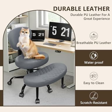 AtHope Ergonomic Cross Legged Office Chair with Wheels - Adjustable Height for Meditation, ADHD Desk & Yoga - Wide Criss Cross Design with Lumbar Support, Kneeling Chair - Dark Gray - Image 9