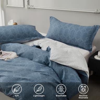 SAPHREAS Duvet Cover Queen Size Dark Blue Geometric Pattern Duvet Cover Set 3pcs Cotton Soft Bedding Comforter Cover 1 Duvet Cover 90"x90" and 2 Pillow Shams 20"x26" - Image 4