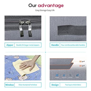 Onlyeasy Foldable Underbed Bags 2 Pack - Blankets Clothes Comforters Storage Bag Breathable Zippered Organizer for Bedroom with Clear Window and 4 Handles, 39.4x19.7x5.9 in, Linen-like Grey, MXDUBBP2 - Image 5