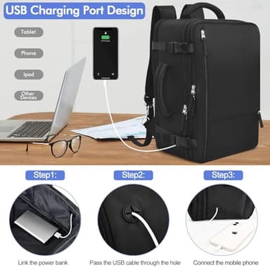 Rinlist Travel Backpackfor Men Women Flight Approved, Carry-on Backpack Personal Item Backpack Bag Luggage on Airplanes, Black Backpacks for Traveling, Travel Essentials Must Haves - Image 4