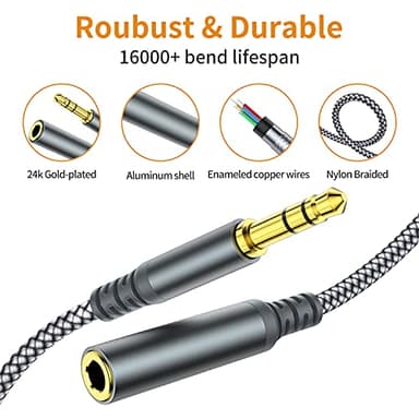 MCSPER Headphone Extension Cable, [2-Pack, 6.6ft Hi-Fi ] 3.5mm Extension AudioMale to Female Aux Adapter Hi-Fi Sound Stereo Extender Cord for Headset, iPhone, iPad, Smartphones, Tablets & More (Grey) - Image 2