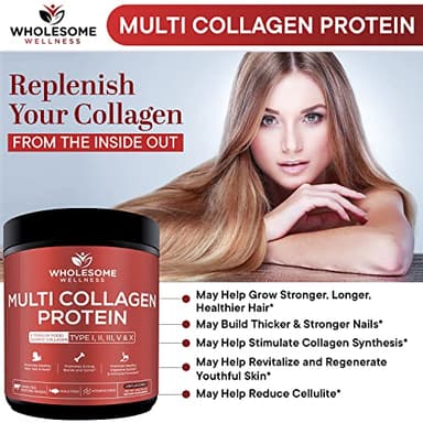Wholesome Wellness Multi Collagen Protein Powder Hydrolyzed (Type I II III V X) Grass-Fed All-in-One Super Bone Broth + Peptides - Premium Blend of Beef, Chicken, Wild Fish, Eggshell, 58 Servings - Image 7