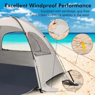 WhiteFang Beach Tent Anti-UV Portable Sun Shade Shelter for 4 Person, Extendable Floor with 3 Ventilating Mesh Windows Plus Carrying Bag, Stakes and Guy Lines (Baby's Breath) - Image 6