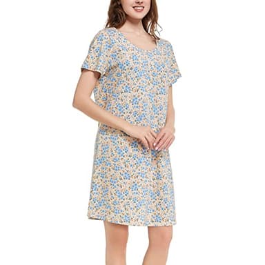 Tugege Women's Nightgown Short Sleeve Sleepshirts House Dress Sleepwear Casual Print Pajama (BG-Blue Floral, X-Large) - Image 3