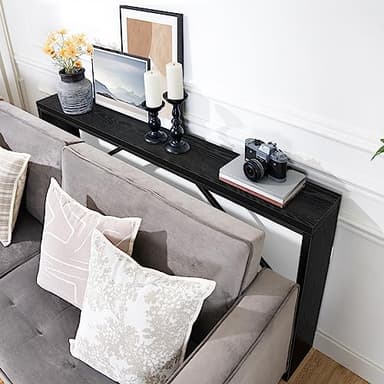 MAHANCRIS Console Table, 62.2" Long Sofa Table Behind Couch, Narrow Entryway Table, Farmhouse Dining Table with Angled Metal Frame, Industrial Console Table for Entryway, Black CTHB15801 - Image 5