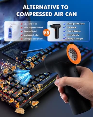 YEAHCO Compressed Air Duster - High Speed 300000RPM Electric Air Duster,120M/S 3 Gear 10000mAh Rechargeable Cordless Air Blower Turbo Fan, Jet Dry Blower for PC Computers Car Electronics - Image 4