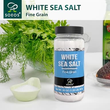 Soeos Sea Salt, Fine Grain, 20 Oz (1.25 Pound), Non-GMO, Nature Himalayan White Salt, Rock Salt for Grinder Refill (Pack of 1) - Image 2