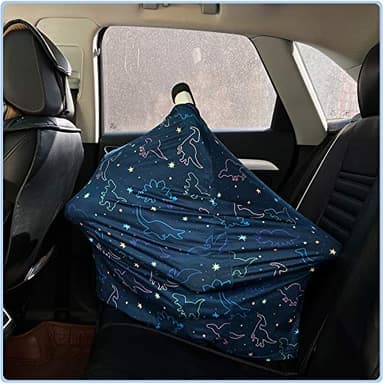 Car Seat Covers Canopy Cover - Multi-use Cover Carseat Canopy, Breathable Breastfeeding Cover, Car Seat Covers for Bbies, Boys & Girls Shower Gifts (Dark Blue Dinosaur) - Image 6