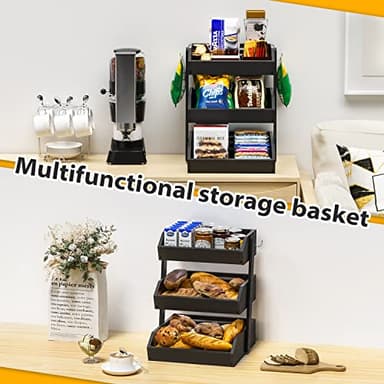 Gmtsl Bamboo Fruit Basket for Kitchen – 3 Tier Fruit Bowl For Kitchen Counter, Large Fruit Holder With 2 Banana Hangers, Idea For Fruit and Vegetable Storage, Bread Basket, Snack Organizer(BLACK) - Image 6
