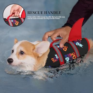 Dogcheer Dog Life Jacket, Cute Shark Dog Life Vest for Swimming Boating with Superior Buoyancy and Rescue Handle, Adjustable Puppy Swim Vest Pet Floating Vest for Small Medium Large Dogs - Black, S - Image 2
