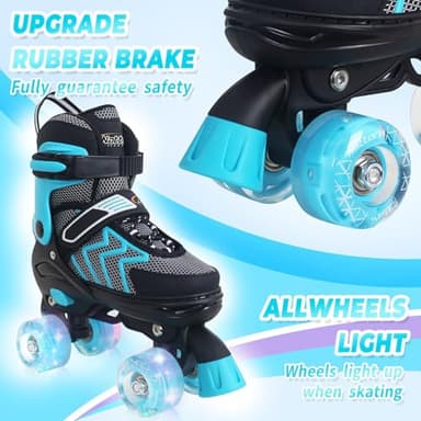 Kids Roller Skates for Girls, Teal Adjustable Rollerskates with Light Up Wheels for Big Kids Ages 6-12 7 8 9 10, Beginners Outdoor Sports, Best Birthday Gift for Kids - Image 4