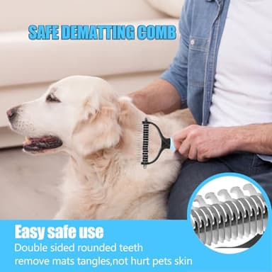 5-in-1 Grooming Kit - Supplies for Short and Long Hair Dogs, Bath Brush, Dematting Rake and Comb (Set of 5, Blue) - Image 5