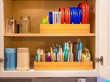 Umilife Kitchen Cabinet Organizer for Food Storage Container Lids, with Adjustable Dividers, Bamboo Drawer Caddy, Box for Kitchen Storage And Organization - Image 2