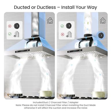 IKTCH 30-inch Wall Mount Range Hood 900 CFM Ducted/Ductless Convertible, Kitchen Chimney Vent Stainless Steel with Gesture Sensing & Touch Control Switch Panel, 2 Pcs Adjustable Lights(IKP02-30'') - Image 5