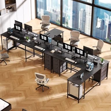 Korfile 66" L Shaped Computer Desk, 94.4'' Home Office Desk with Power Outlets, 4 Adjustable Storage Drawers & 2 Monitor Stands, Large Two Person Gaming Table for Writing Study, Black - Image 2