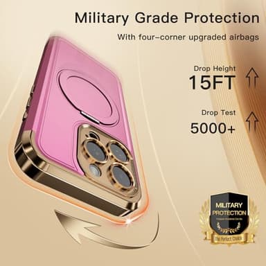 COOLQO for iPhone 15 Pro Max Case 6.7'' Upgraded 360° Spin Magnetic Stand [Compatible with Magsafe][Military Protection] Shockproof Protective Phone Holder Cover for iPhone 15 Pro Max, Pink Gold - Image 5