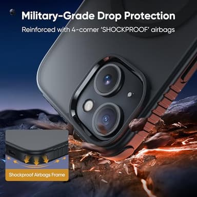 SUCGLES for iPhone 15 Case with MagSafe [Ultra Strong Magnetic] [12FT Military Drop Protection] [Soft Non-Slip Grip] Translucent Matte Slim Thin Phone Cover 6.1" for Apple iPhone15, Black - Image 4