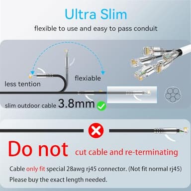 Cat6a Ethernet Cable Slim 100ft Outdoor&Indoor, 28AWG Pure Copper Cat6 Internet Cable for Waterproof & Direct Burial, Flexible Cat6 Ethernet Cable 10G 550MHZ, Cat 6 Network cable for Indoor Black - Image 5