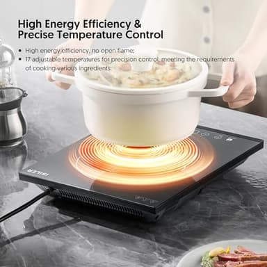 Portable Induction Cooktop, iSiLER 1800W Sensor Touch Electric Induction Cooker Hot Plate with Kids Safety Lock, 6.7" Heating Coil, 18 Power 17 Temperature Setting Countertop Burner with Timer - Image 4