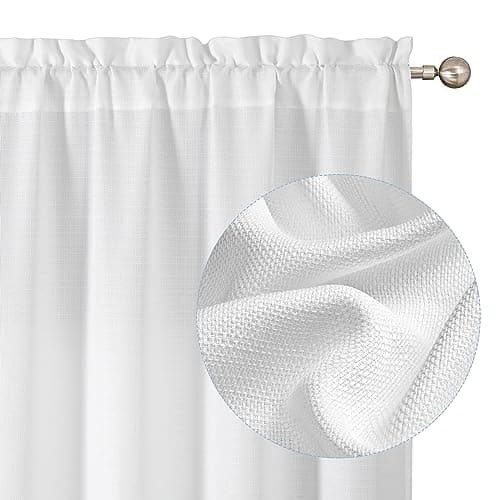 Chyhomenyc White Curtains 84 Inch Length 2 Panels Set, Faux Linen Textured Semi Light Filtering Soft Airy Farmhouse Curtain Drapes for Living Room Bedroom, Cortinas para Sala, 40Wx84L - Image 1