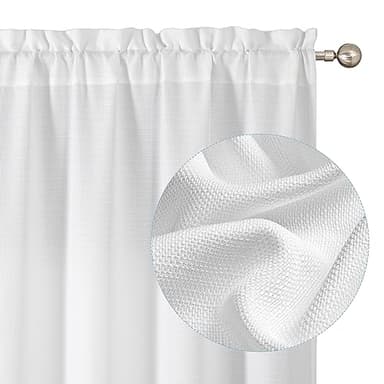 Chyhomenyc White Curtains 84 Inch Length 2 Panels Set, Faux Linen Textured Semi Light Filtering Soft Airy Farmhouse Curtain Drapes for Living Room Bedroom, Cortinas para Sala, 40Wx84L - Image 1