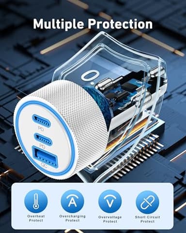 67W for iPhone 17 Air 17 Pro Max Car Charger Fast Charging, 67W 3-Port USB C Car Charger Adapter Cigarette Lighter with 3FT USB-C Cable for iPhone 17/17 Pro/Air/16/15/16 Pro Max/Plus, iPad Pro/Air - Image 7