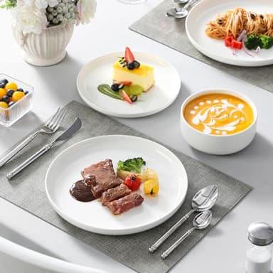 MALACASA Plates and Bowls Sets, 12 Pieces Porcelain Dinnerware Sets Dishware Sets Chip Resistant Ceramic Dish Set Dining Dinner Ware Service for 4, White, Series LUNA - Image 5