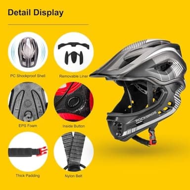 ROCKBROS Kids Full Face Helmet Kids Bike Helmets Lightweight Toddler Mountain Bike Helmet Detachable for MTB BMX Skating Cycling Scooter Safety Bicycle Helmets for Youth Child Boys Girls Ages 3-16 - Image 4