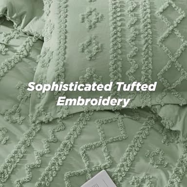 Bedsure Tufted Boho Comforter Set California King - Sage Green Boho Bed Set, GentleSoft™ 3 Pieces Farmhouse Shabby Chic Embroidery Bedding, Gifts for Woman, Soft Jacquard Comforter for All Seasons - Image 4