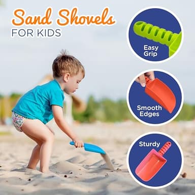 4E's Novelty 4 Pack Beach Shovels 8 Inch, Heavy Duty Plastic Sand Shovel for Kids, - Great for Planting Gardening Shovels for Toddlers, Outdoor Digging Sandbox Toys, Easter Basket Stuffers - Image 6