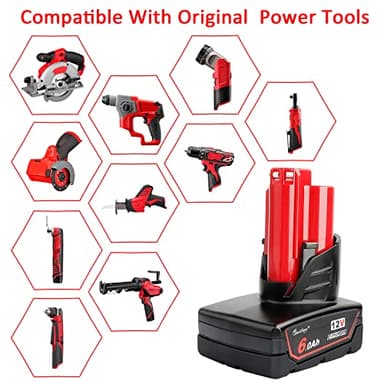 waitley 2 Pack 12V 6A Replacement Battery Compatible with Milwaukee 6.0Ah Power Tools - Image 6