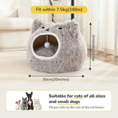 CATISM Cat Bed - Cat Beds for Indoor Cats, Soft Plush Cats Cave, Washable Cave with Toy Balls for Kitty and Small Animals - Image 2