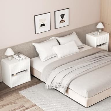 Dripex Fluted Nightstand with 2 Drawers, Large Wide Wood Night Stand Bedside Tables for Bedroom, Mid-Century Modern Storage Bed Side Table, End Tables for Living Room Sofa Couch, White, Set of 1 - Image 6