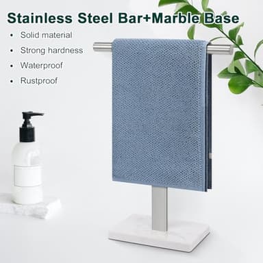 BathAce Hand Towel Holder, T-Shape Hand Towel Stand for Bathroom, Hand Towel Rack Bar Standing for Vanity Kitchen Countertop, 304 Stainless Steel (Marble Base, Brushed) - Image 4