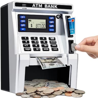 BAODLON Piggy Bank for Kids, ATM Machine Bank for Real Money with Debit Card, Bill Feeder, Coin Recognition, Balance Calculator, Electronic Savings Safe Box, Cool Stuff Toys Gifts for Teen Boys Girls - Image 1