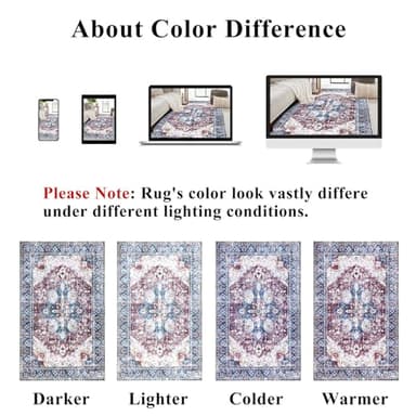 Topotdor Washable Rugs 6x9 Vintage Area Rugs Non-Slip Area Rugs Low Pile Floor Carpet Printed Soft Durable Stain Resistant Foldable Rugs Living Room Dining Room Bedroom,Burgundy - Image 9