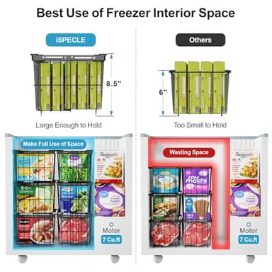 iSPECLE Freezer Organizer Bins - 3 Pack Adjustable Wider & Deeper Chest Freezer Organizer Bins for 5 to 9 Cu Ft, Extra Large & Easy Organize Basket Store More, Stackable No Wasted Space, Black - Image 3