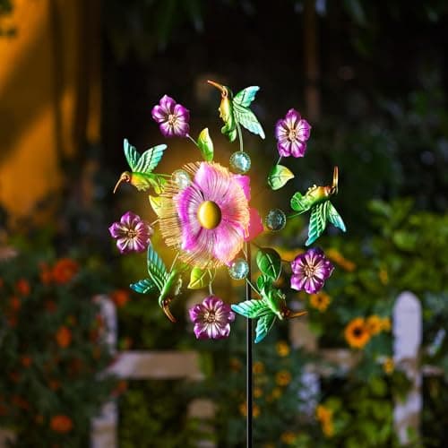 Hummingbird Solar Wind Spinners for Yard - 51" Metal Wind Sculptures Garden Stake with Color Changing LED Lights 360° Windmill Kinetic Spinner for Garden Lawn Patio Yard Decor - Image 1